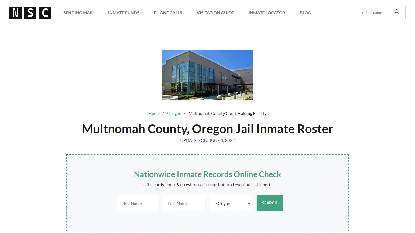 Multnomah County, Oregon Jail Inmate List